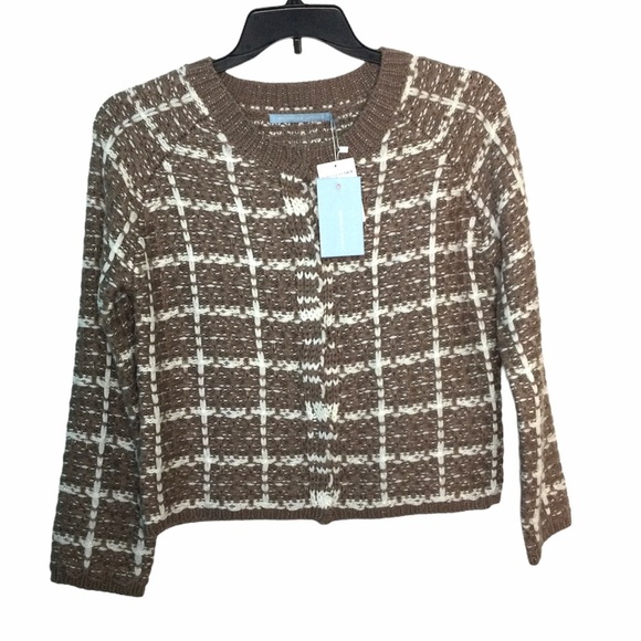 Nordstrom S Small 4 - 6 Sweater Cardigan Taupe Brown Button Front Crewneck NWT - Picture 2 of 7